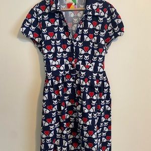 Modcloth (fervour) cat dress. XL navy blue, red & white.